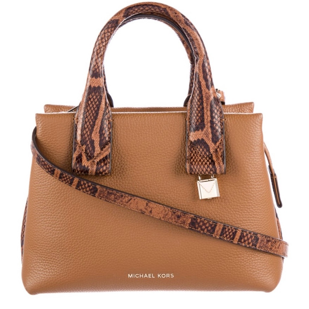 Michael Kors cognac Satchel with Snake Print Accents
